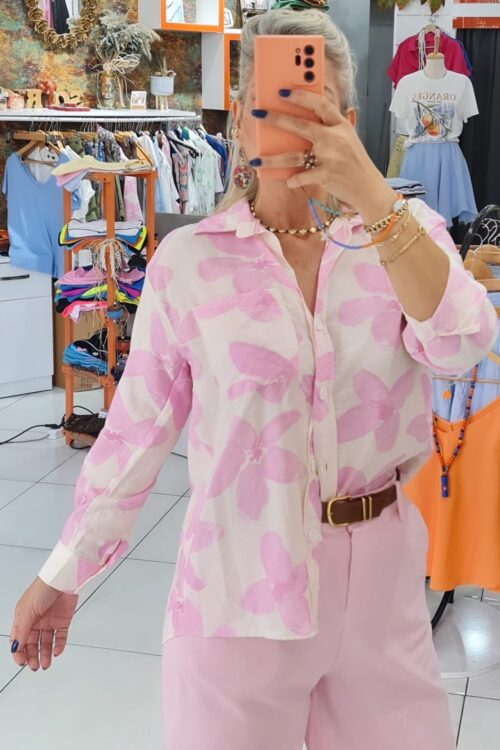 ÇİÇEK DESEN VİSKON GÖMLEK PEMBE