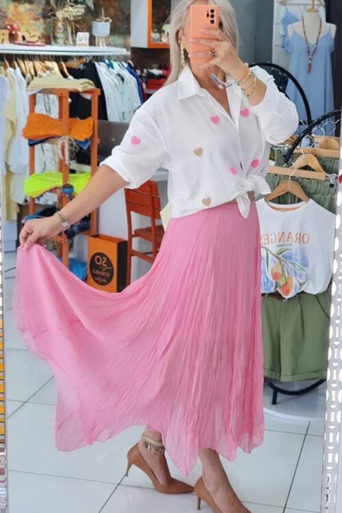 PEMBE ASİMETRİK TASARIM ETEK