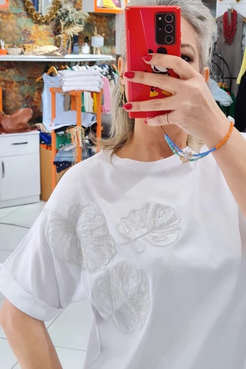 BEYAZ PUL NAKIŞ KOTON TSHIRT